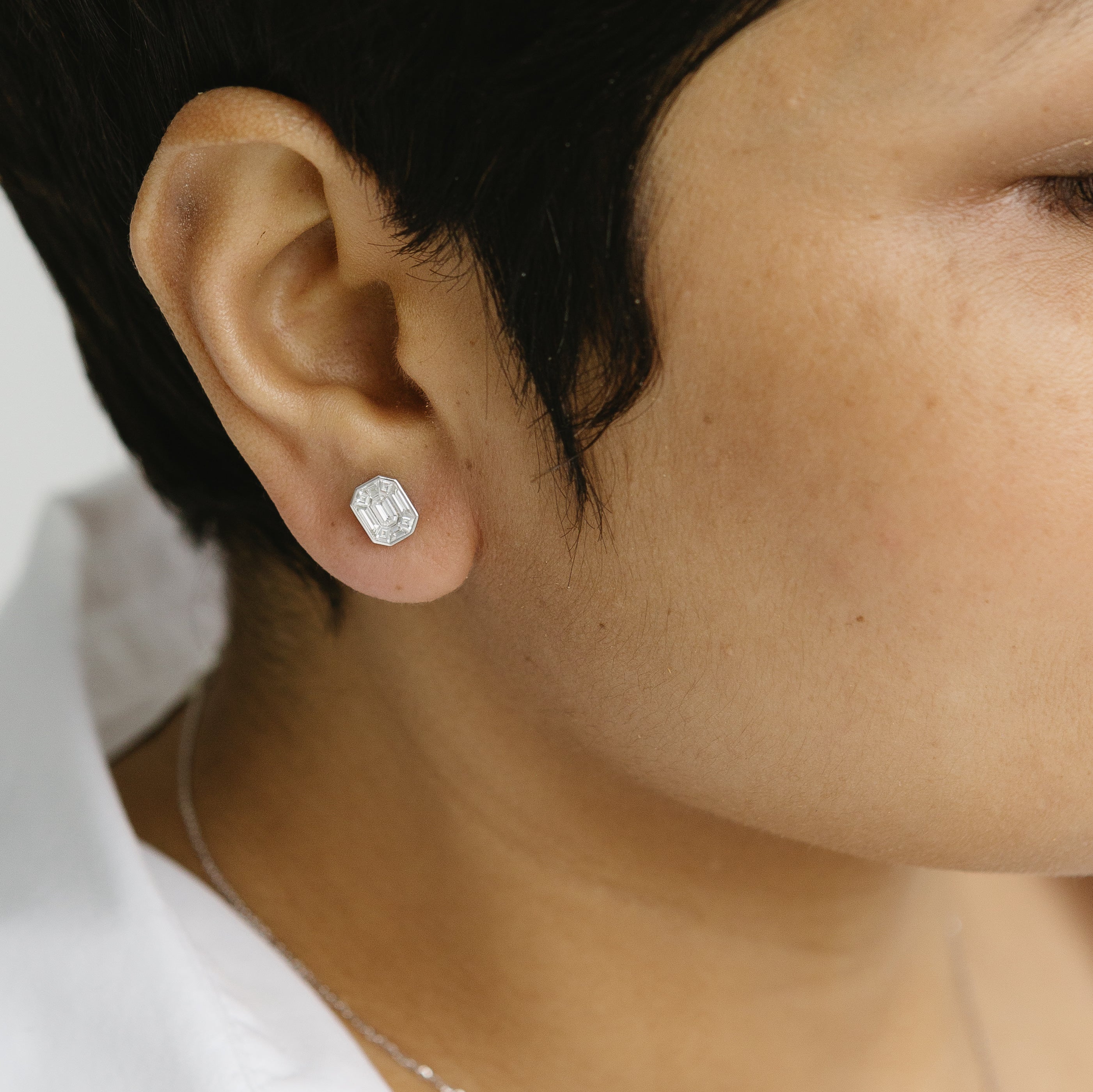 Illusion-Set Emerald-Cut Diamond Studs