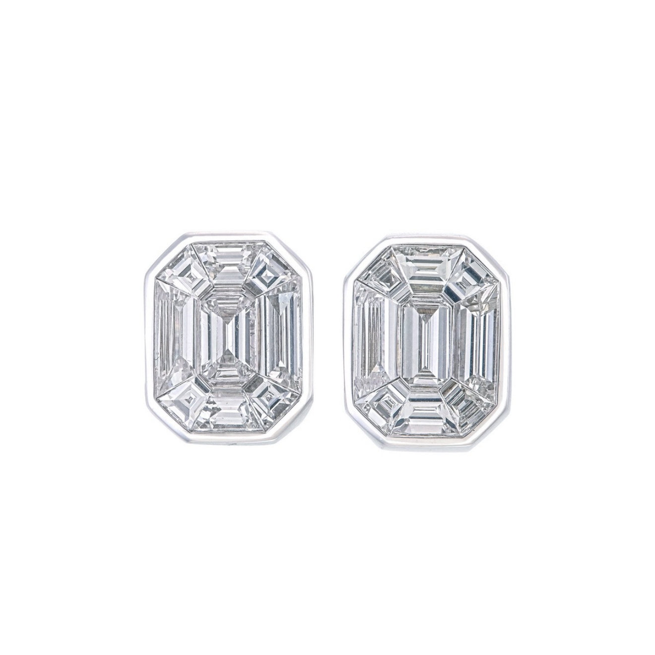 Illusion-Set Emerald-Cut Diamond Studs