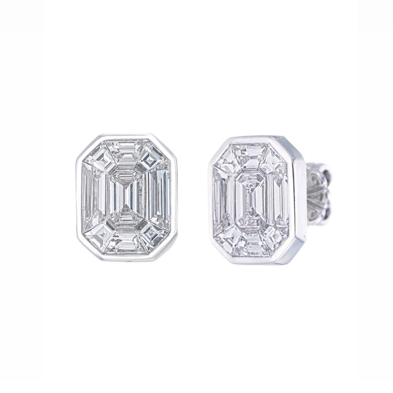 Illusion-Set Emerald-Cut Diamond Studs